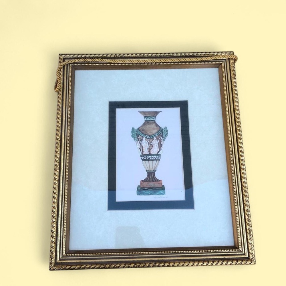 Peggy Abrams VTG MCM Neoclassical Vase Urn Art Signed Mythological Angels Cherub